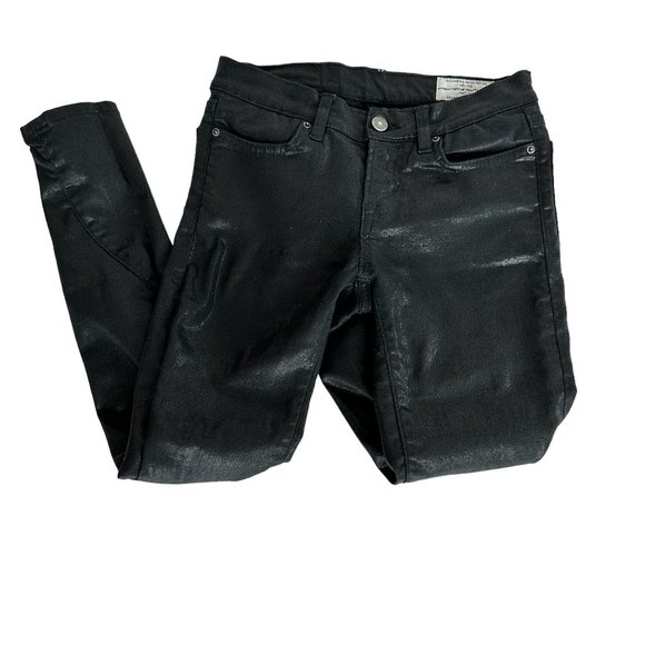 All Saints Denim - AllSaints SPITALFIELDS ANKLE ZIP PETREL BRODIE Women’s Shiny Black Jeans Low 26